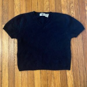 Vintage black angora short sleeve sweater